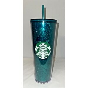 Starbucks Fall 2021 Emerald Sparkle Green Glitter 24‎ oz Tumbler Cold Cup New